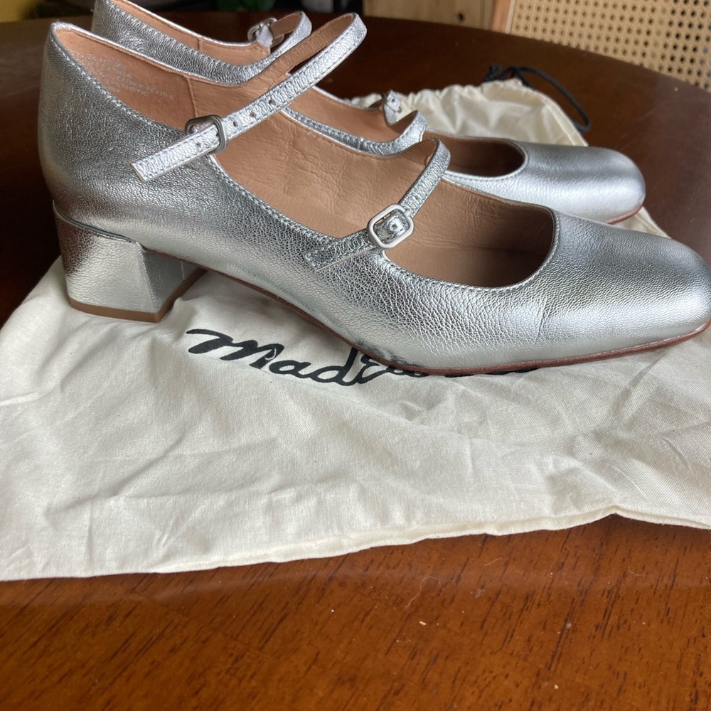 Madewell Silver Mary Jane Nettie Heels